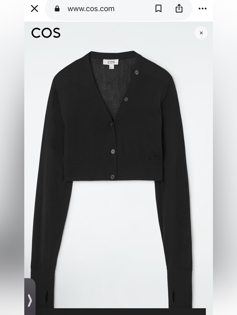 COS Black Lightweight Button-Up Cropped Cardigan - Picture 3 of 3